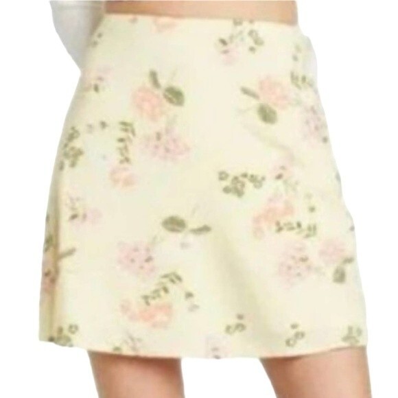 Abound Yellow Floral Lightweight Lined Mini Skirt Side Zip Skater Cottagecore - Picture 13 of 13